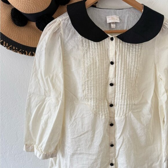Erin Fetherston x Target Cream Cotton Blouse Peter Pan Collar Twee Y2K - Picture 6 of 14